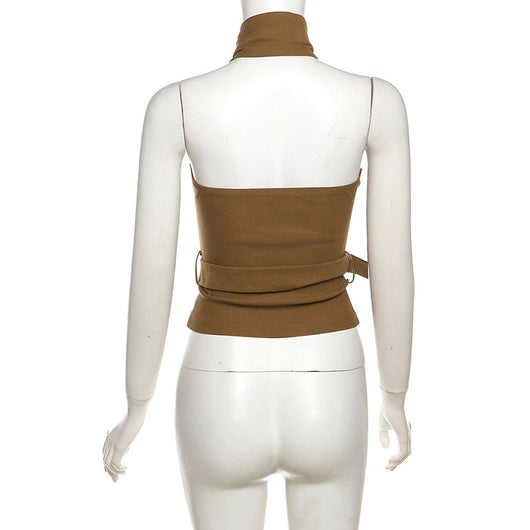 Top Halter Ajustado con Cuello Anudado y Espalda Descubierta - Image 17