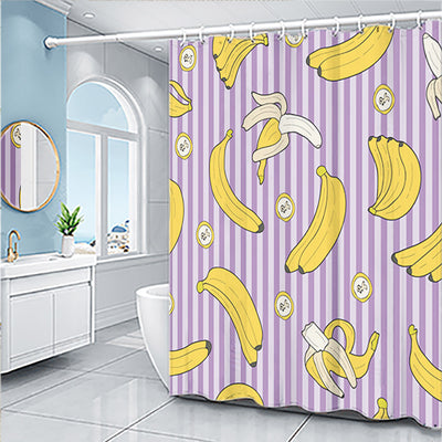 Light blue shower curtain with a repeating pattern of yellow pineapples and light green tops. - Image 7