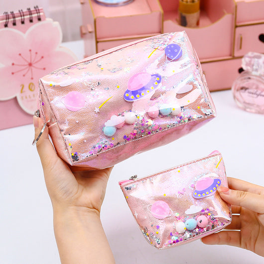 Bolsa de Maquillaje con Efecto Arenilla y Monedero Integrado - Image 3