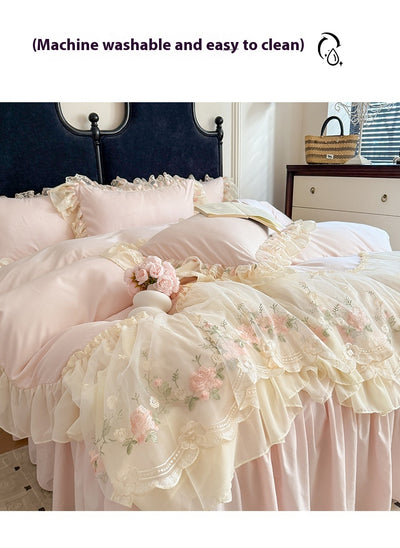 Juego de Cama Cuatro Piezas con Encaje Bordado en Algodón Chiffon - Image 26
