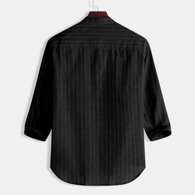 Camisa de Lino a Rayas con Manga Tres Cuartos para Hombre - Image 4