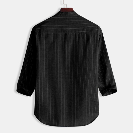 Camisa de Lino a Rayas con Manga Tres Cuartos para Hombre - Image 4