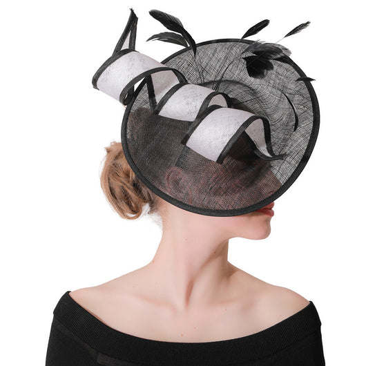 Sombrero de Malla Elegante para Novia y Eventos Formales Blanco y Negro - Image 9