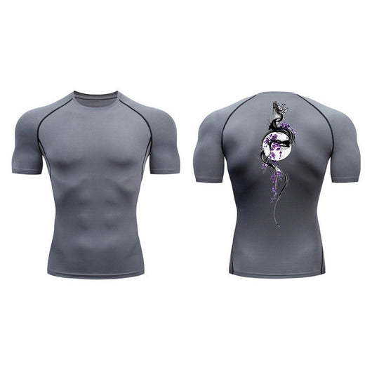 Playera de Compresión Estampado Espada Manga Corta Verano Hombre - Image 13