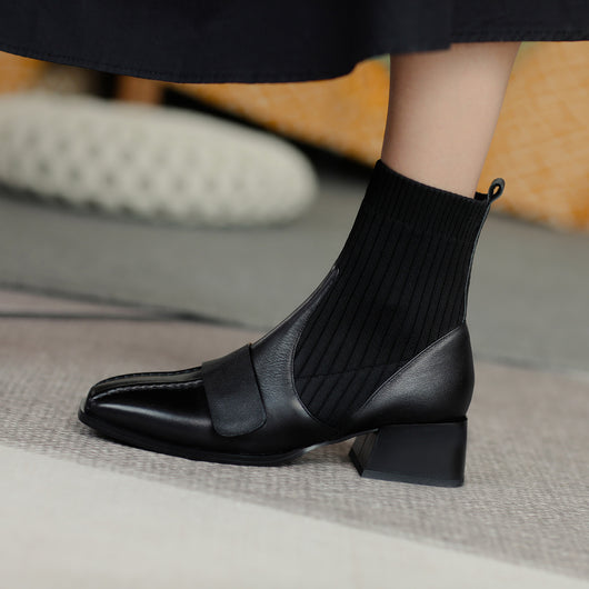 Botas Cortas Tejidas con Tacón Grueso para Mujer - Image 3