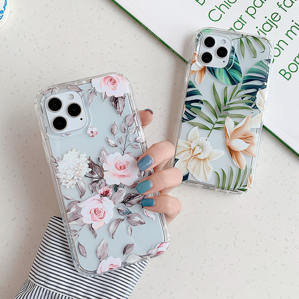 Funda Protectora para Celular con Diseño de Flores Acuarela y Hojas de Plátano
