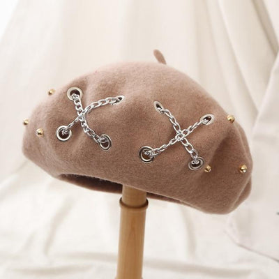 Boina Retro Británica de Lana con Cadena Cruzada para Mujer - Otoño e Invierno - Image 2