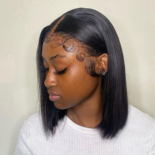 Peluca Frontal de Encaje con Cabello Liso Corto Negro - Fibra Sintética Resistente al Calor - Image 11