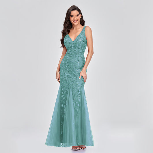 Vestido Largo Elegante sin Mangas con Escote V y Lentejuelas Bordadas - Image 23