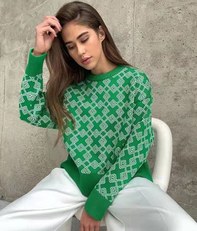 Suéter de Lana con Patrón Geométrico y Cuello Redondo - Image 2