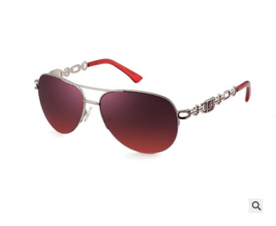 Women's pilot sunglasses with rose gold frames, pink mirrored lenses, and chain-link detail on the temples. - Image 7