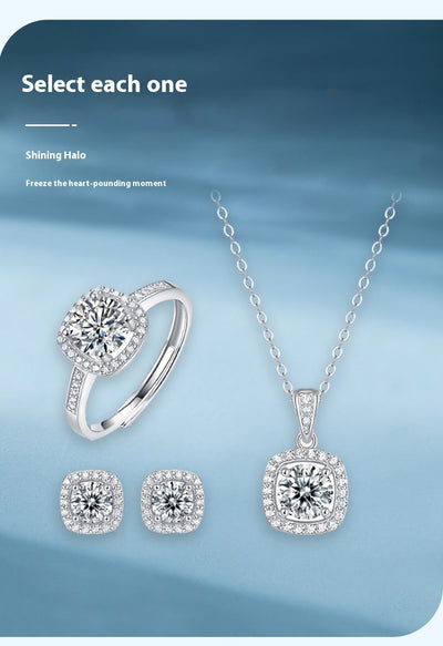 Conjunto de Anillo y Collar Moissanita Estilo Coreano Asterismo - Image 7