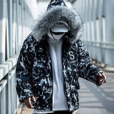 Abrigo de Montaña Camuflaje Azul Holgado Estilo Hip-Hop