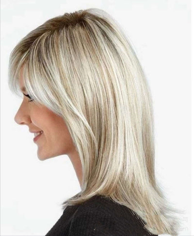 Peluca Degradado Marrón con Reflejos Platinados - Cabello Largo Fibra Sintética - Image 4