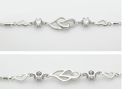 Pulsera de Plata Esterlina S925 con Amatista en Forma de Corazón, Diseño Coreano Doble Corazón - Image 5