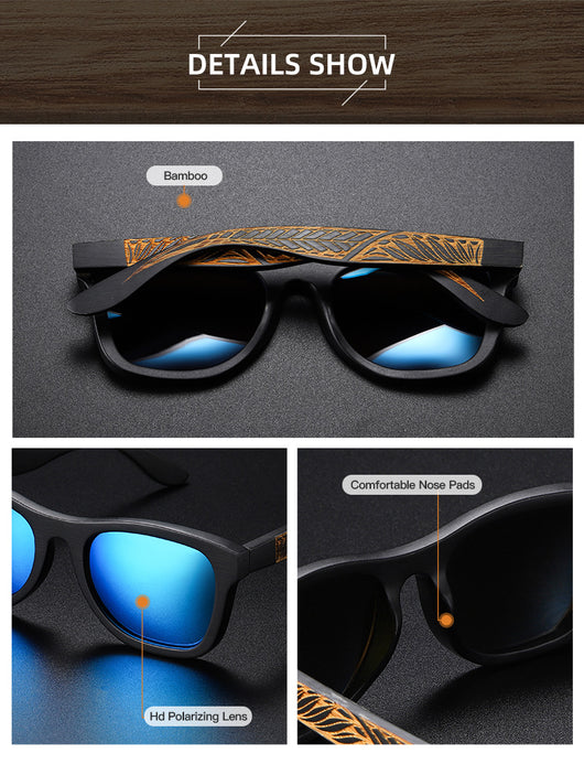 Gafas de Bambú con Marco Negro Texturizado y Patillas Estampadas - Image 26