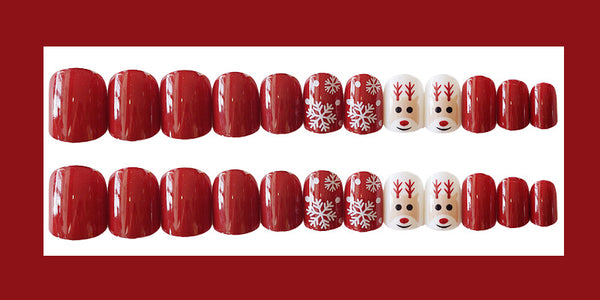 Uñas Postizas Navideñas con Diseño de Reno y Copos de Nieve - Image 12