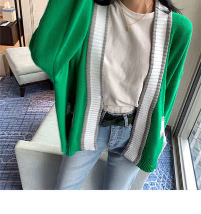 Cardigan Tejido Cuello V Estilo Retro Bosque