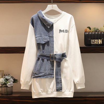 Vestido Suéter Largo para Mujer con Detalles en Denim - Image 2