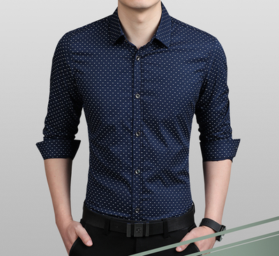 Camisa Elegante para Hombre Lunares Manga Larga Slim Fit Tallas M-5XL - Image 8