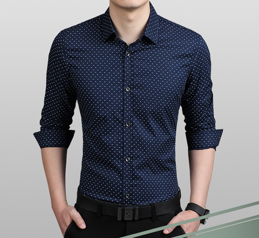 Camisa Elegante para Hombre Lunares Manga Larga Slim Fit Tallas M-5XL - Image 8