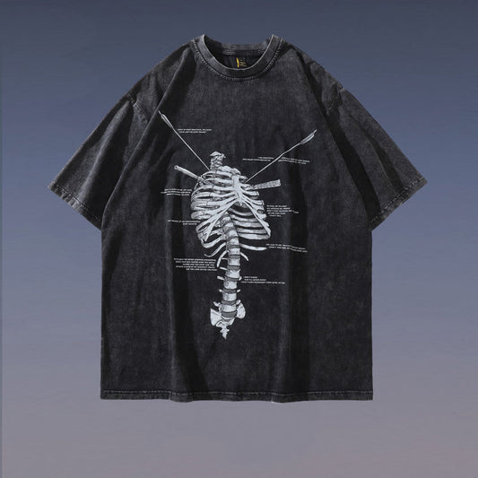 Camiseta Suelta Estampado Huesos para Hombre
