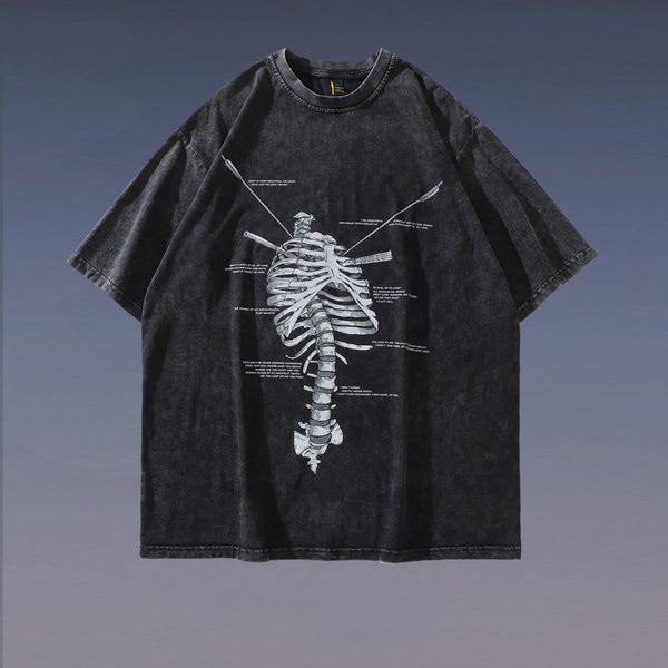 Camiseta Suelta Estampado Huesos para Hombre