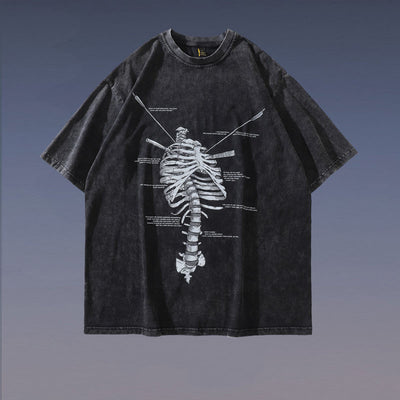 Camiseta Suelta Estampado Huesos para Hombre