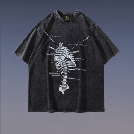 Camiseta Suelta Estampado Huesos para Hombre