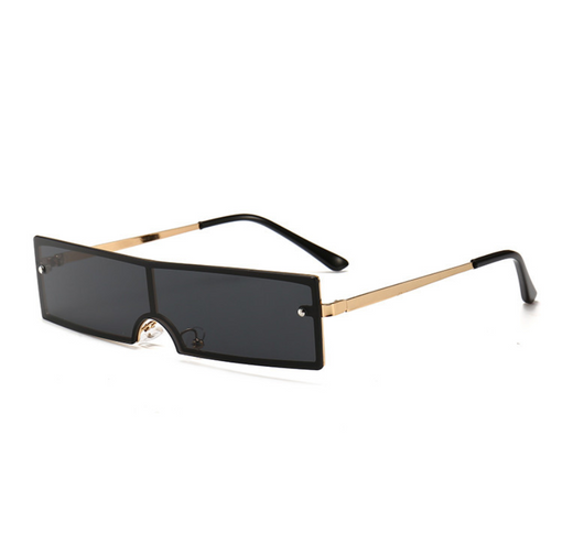 Red rectangular rimless sunglasses with gold-colored metal temples and black ear tips on a white background. - Image 8