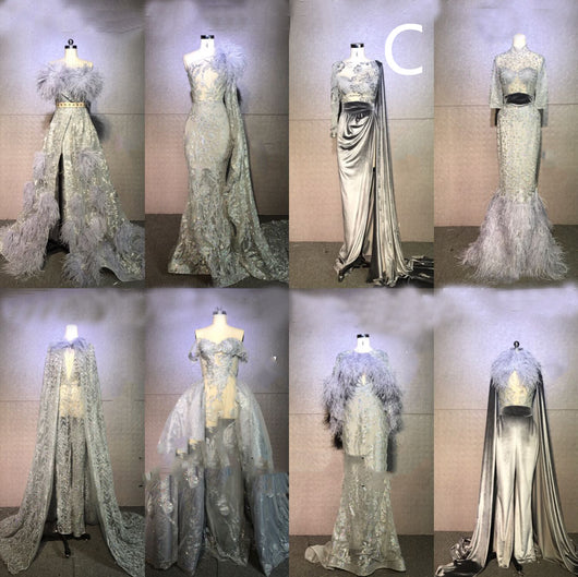 Vestidos de Presentación Gris Plata con Plumas para Mujer - Image 2