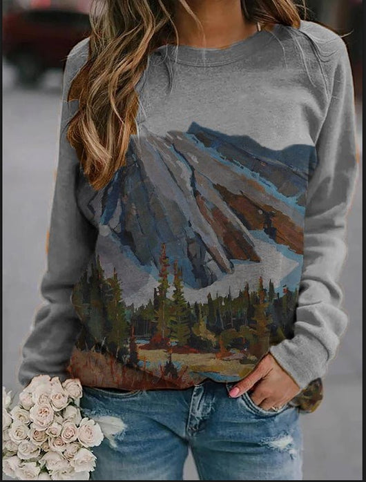 Suéter de manga larga con estampado de paisaje - Image 12