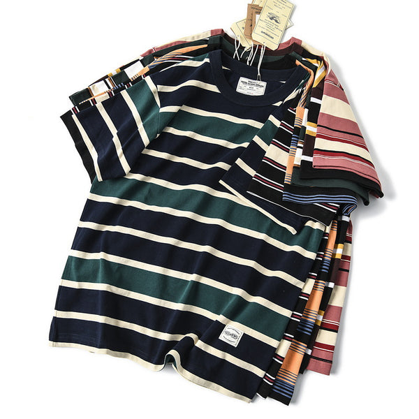Camiseta Manga Corta a Rayas para Hombre - Algodón Premium