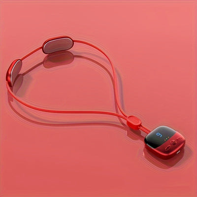 Red mini portable cervical massager with a pendant design, featuring an LCD screen and control buttons. - Image 3