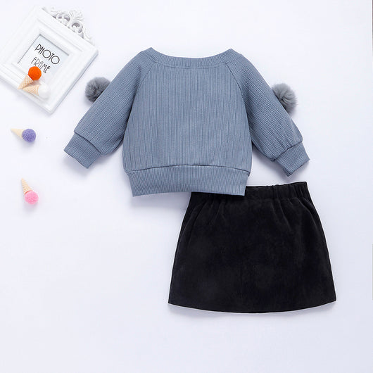 Conjunto Infantil de Dos Piezas: Top Rayado y Falda para Niñas - Image 5