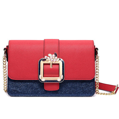 Bolso Cuadrado Pequeño con Cierre de Diamante y Cadena - Image 10