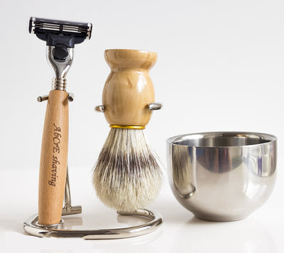 Juego de Afeitado Premium con Mango de Madera Maciza