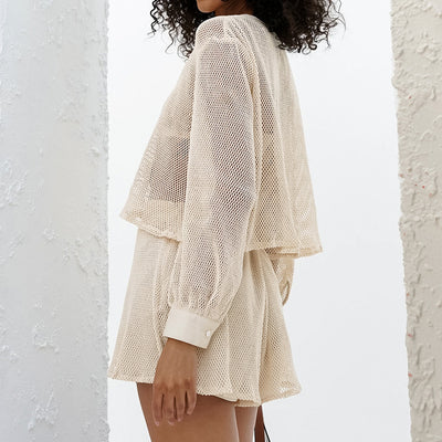 Conjunto de Malla Transpirable para Mujer - Blusa y Shorts Sueltos - Image 4