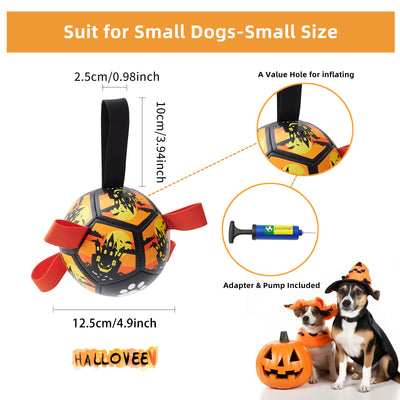 Interactive dog football toy with black and white panels, paw prints, green nylon tabs, and a green carabiner clip. Includes a black inflation pump. - Image 29