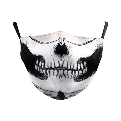 Dark green dust mask with a pattern of white skulls, blue flowers, and pink butterflies, featuring black ear loops. - Image 10