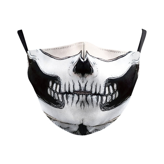 Dark green dust mask with a pattern of white skulls, blue flowers, and pink butterflies, featuring black ear loops. - Image 10