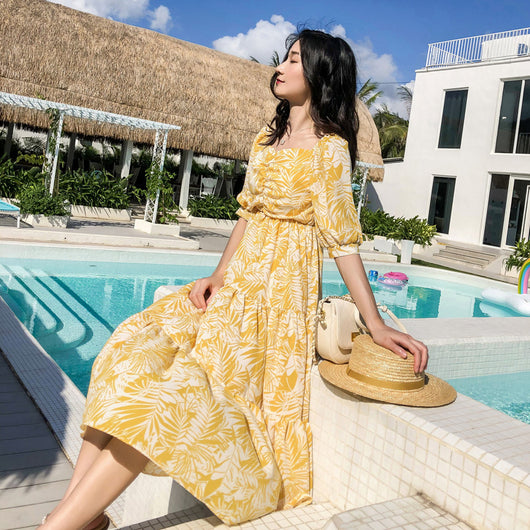 Vestido de Verano Floral Amarillo en Chifón para Mujer - Image 7