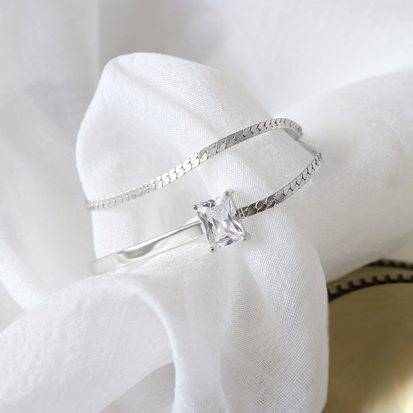 Pulsera de Plata Esterlina S925 con Diamantes - Diseño Doble Capa Elegante para Mujer