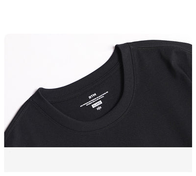Camiseta Manga Corta de Cuero con Parches y Costuras Anchas para Hombre - Image 8