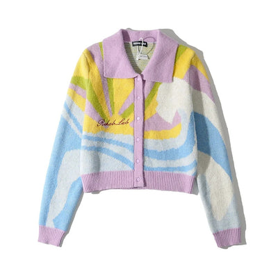 Chaqueta Tejida para Mujer con Bordado de Letras y Óleo Colorido - Image 5