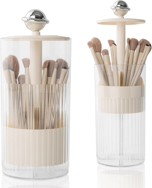 Organizador de Brochas de Maquillaje con Tapa Transparente y Apertura Táctil