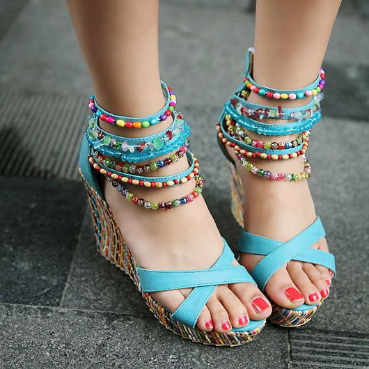 Sandalias Plataforma Bohemias Artesanales con Cuentas - Image 6