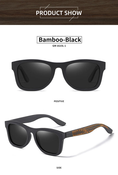 Gafas de Bambú con Marco Negro Texturizado y Patillas Estampadas - Image 12
