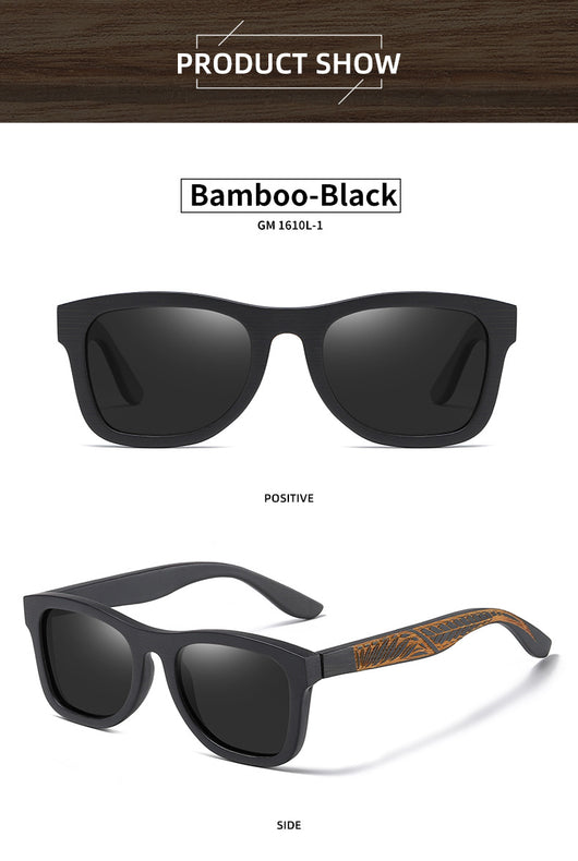 Gafas de Bambú con Marco Negro Texturizado y Patillas Estampadas - Image 12
