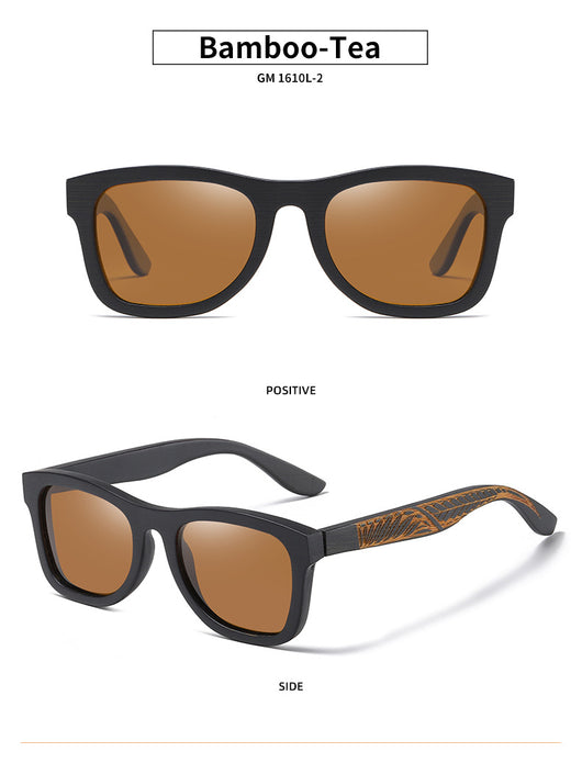 Gafas de Bambú con Marco Negro Texturizado y Patillas Estampadas - Image 22
